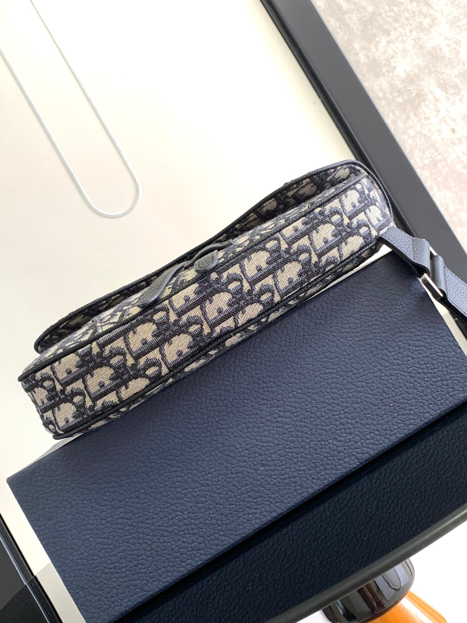 D*or saddle bag beige and black D*or oblique jacquard 26 x 19 x 4.5 cm