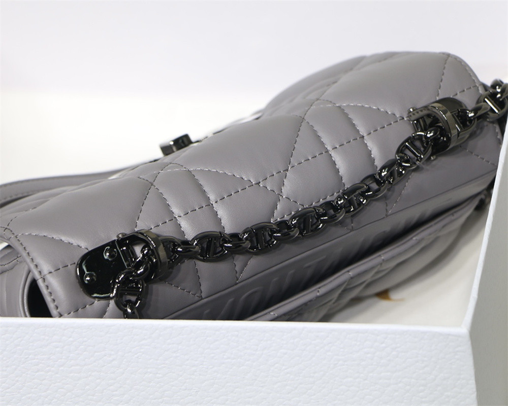 small d*or caro bag grey S*pple cannage calfskin with silver hardware 20 x 12 x 7 cm