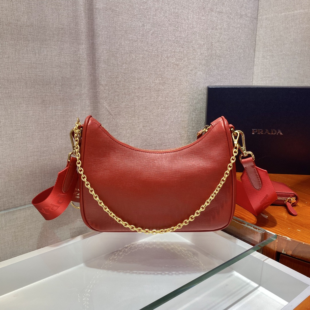 Pra*a re-edition 2005 saffiano leather bag red