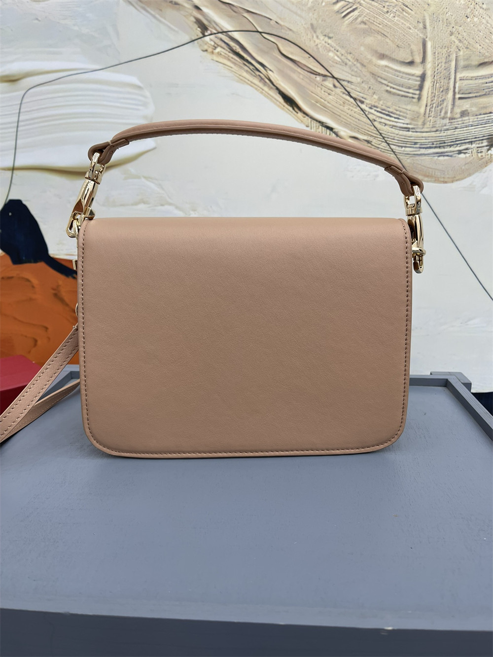 VALENTINO GARAVANI LOCÒ CALFSKIN SHOULDER SMALL BAG ROSE CANNELLE 22 x 16 x 7 cm