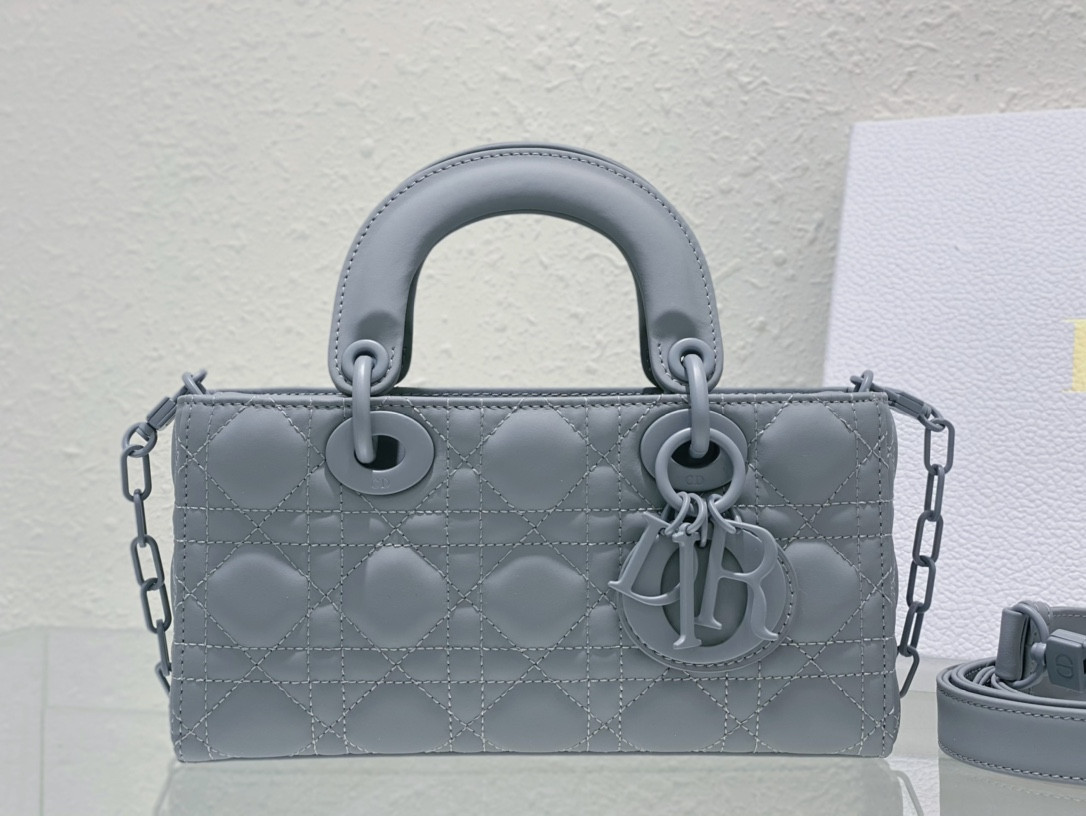 D*or small lady d-joy bag ultramatte grey cannage calfskin
