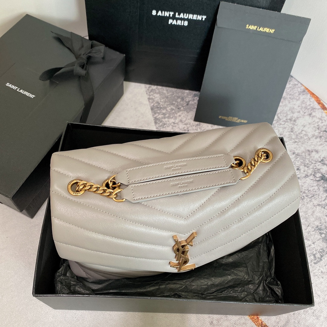 Y*L loulou medium in quilted leather greyish brown 12.5 x 8.6 x 3.5 inches