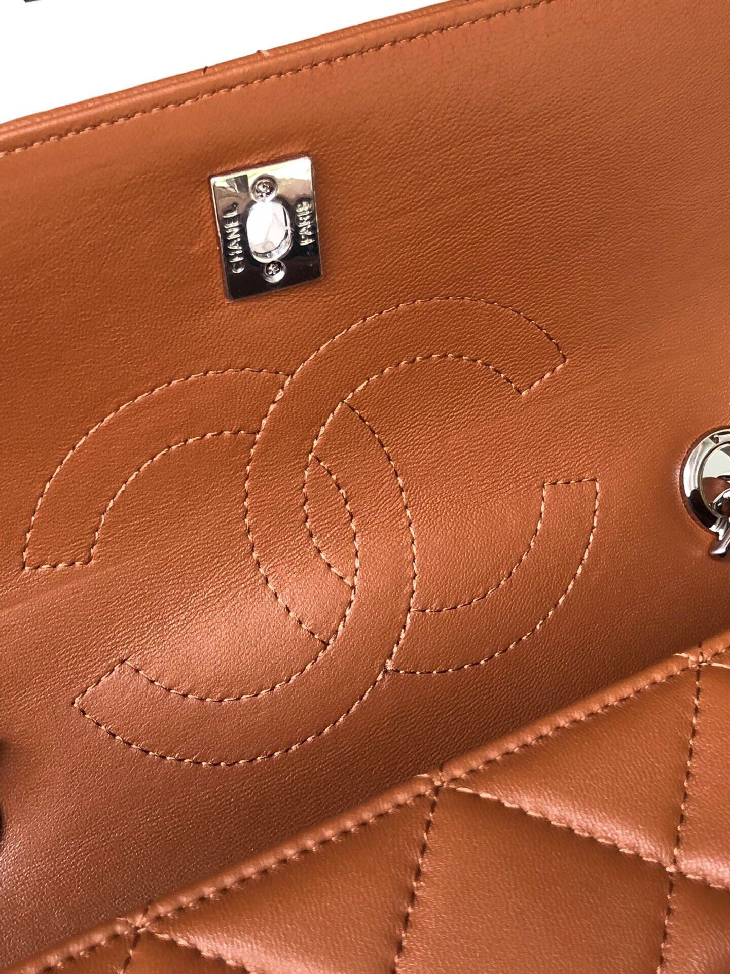 Ch*el flap bag with top handle 6.6 × 9.8 × 4.7 in