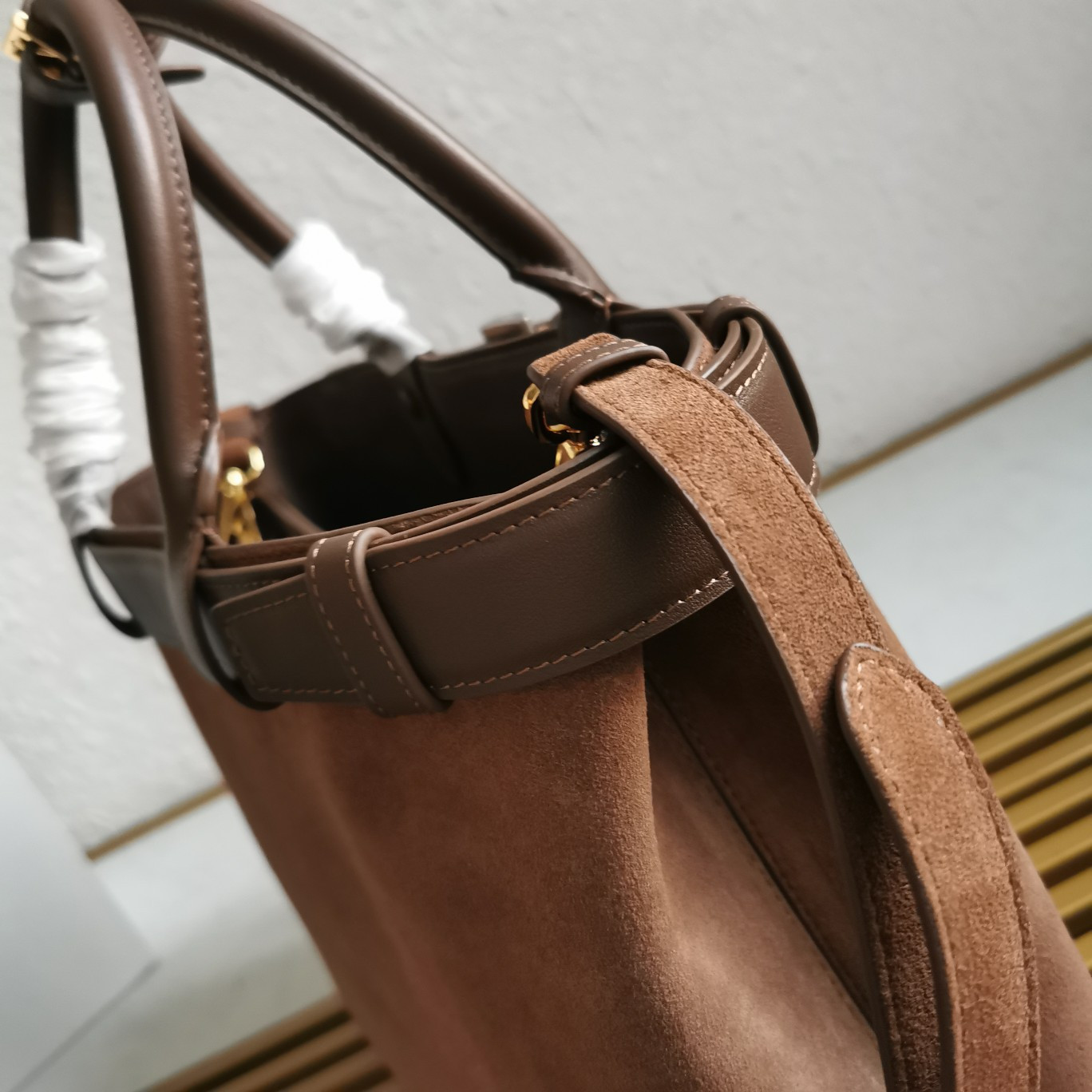 Pra*a large Pra*a buckle suede bag with belt 27.5x37.5x14cm