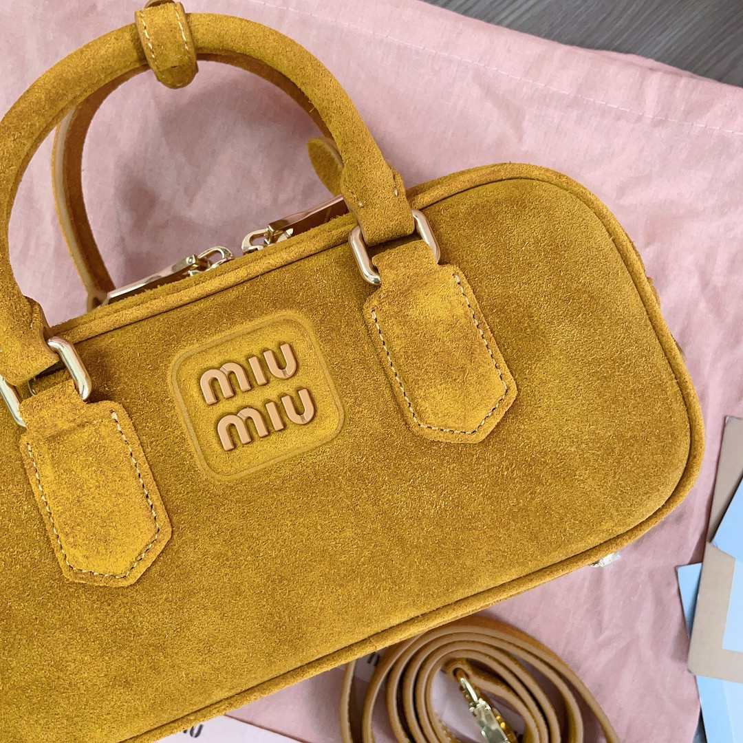 Miu Miu Arcadie padded suede top-handle bag 22X10.5X7.5cm