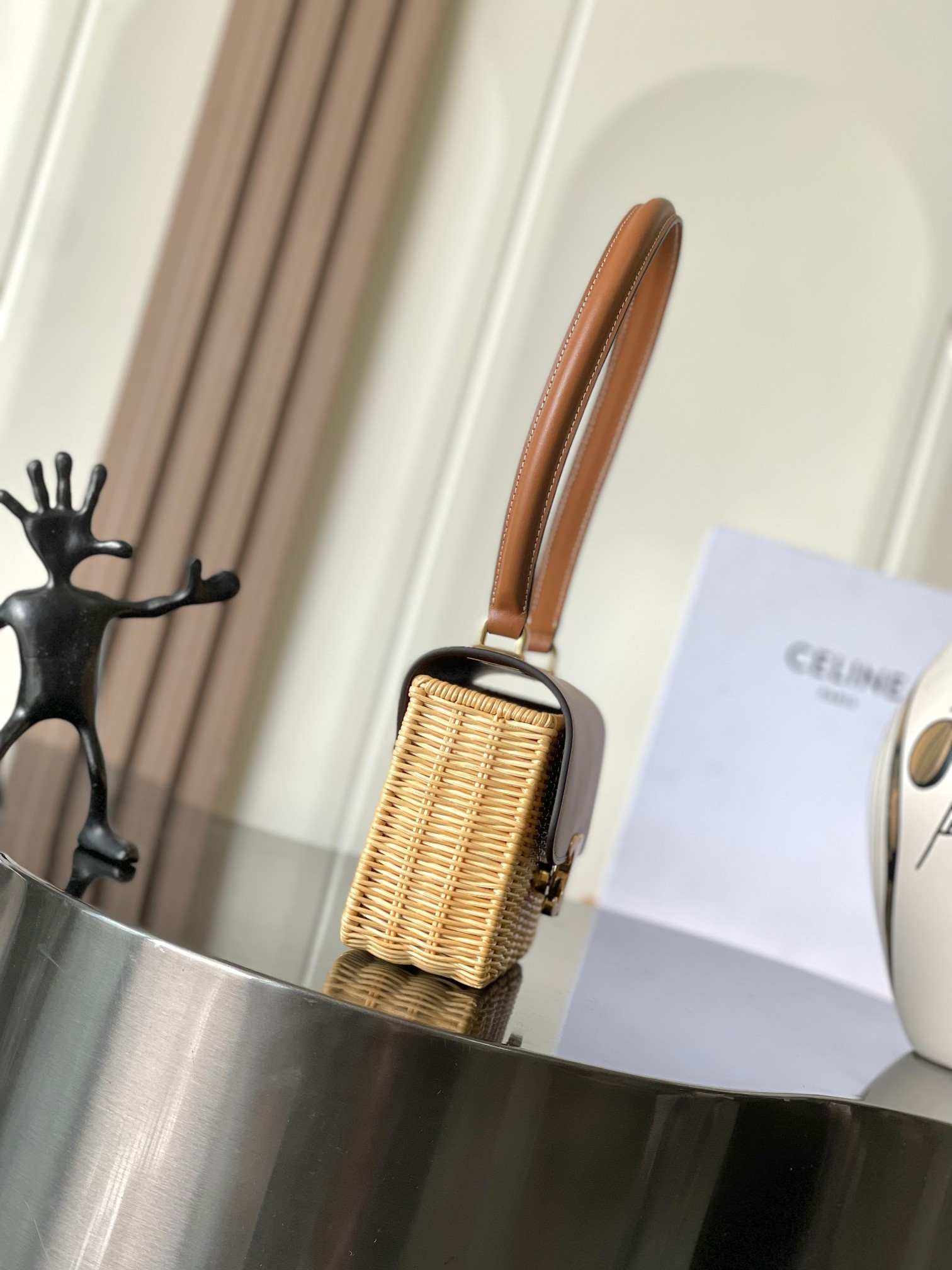 Ce**e teen garance bag in wicker and natural calfskin 18.5x13.5x7cm